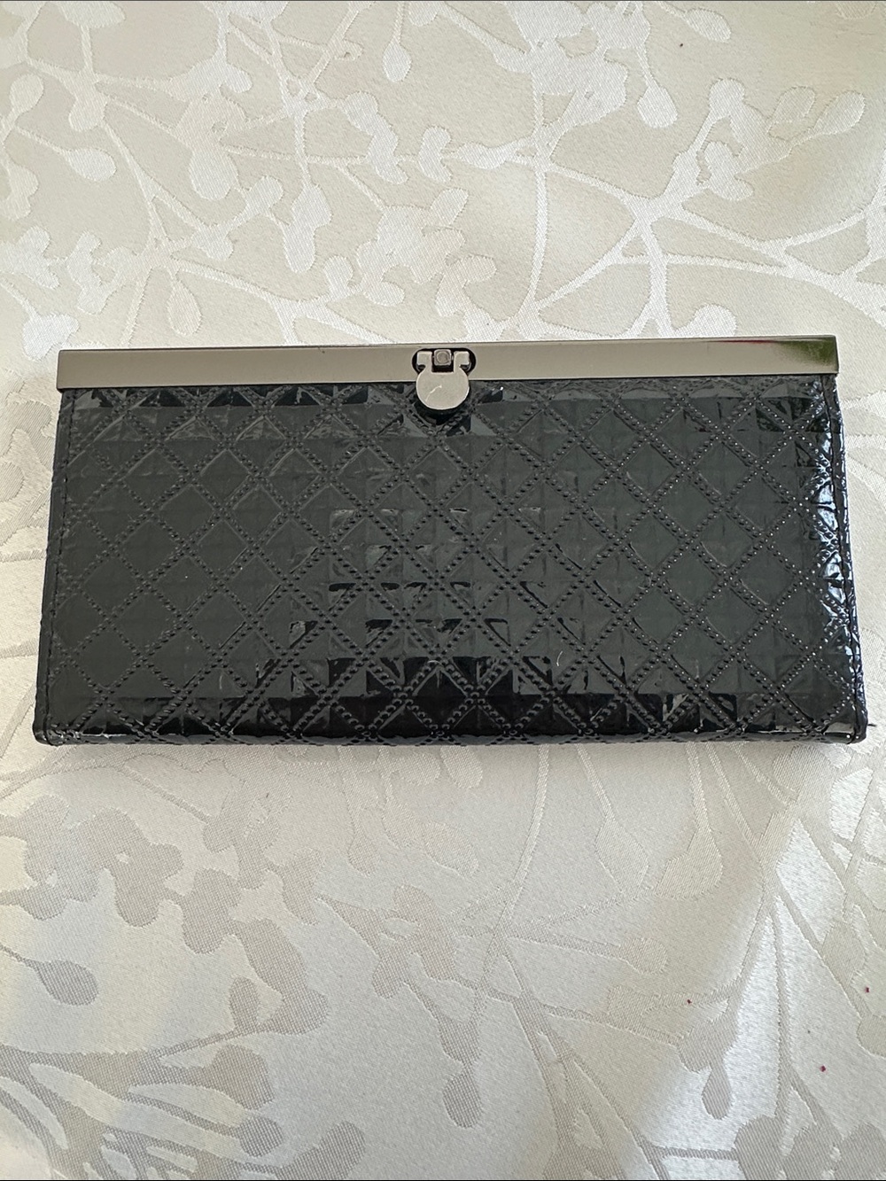 Black Quilted Patent Clutch Wallet